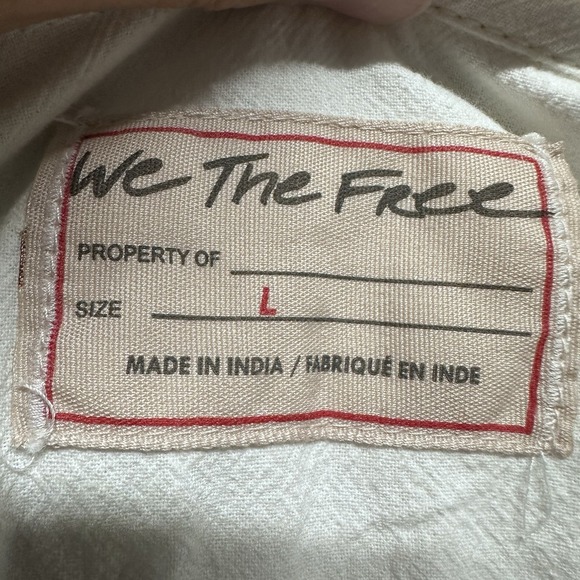 Free People Top Womens Size L Tiny White Button Up Long Sleeve Boho Y2K Style - Picture 12 of 16